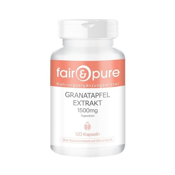Fair & Pure® - Extrait de grenade 1500mg dose journalière - 120 gélules véganes - 40% dacide ellagique