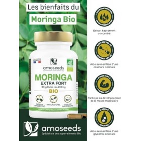 Moringa Oleifera BIO | Extra Fort, 10 000mg par jour | 100% Naturel et Pur | 90 Gélules vegan de 400mg | Qualité Supérieure
