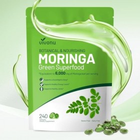 VivoNu Moringa Bio 6000 mg – 240 unités – Technologie Ultra-Concentrée 30:1 – Super-aliment Complet pour l’Énergie, la Peau, 
