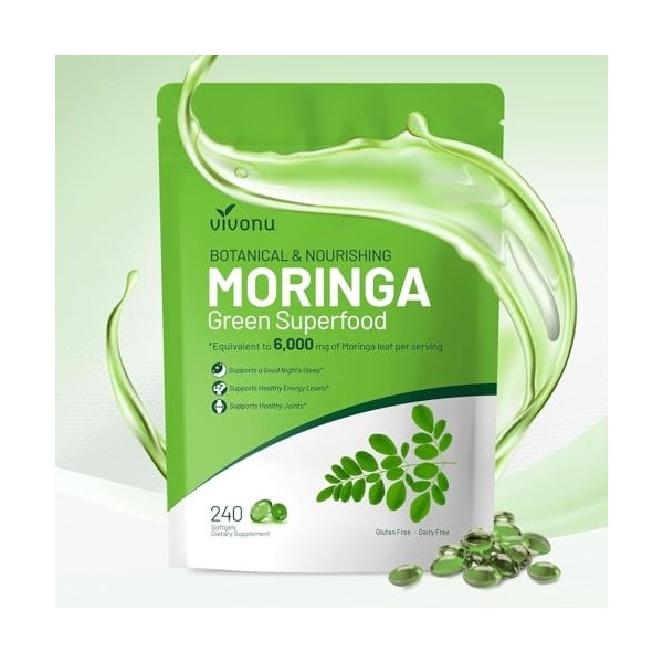 VivoNu Moringa Bio 6000 mg – 240 unités – Technologie Ultra-Concentrée 30:1 – Super-aliment Complet pour l’Énergie, la Peau, 