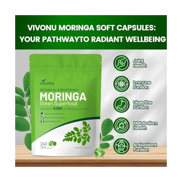 VivoNu Moringa Bio 6000 mg – 240 unités – Technologie Ultra-Concentrée 30:1 – Super-aliment Complet pour l’Énergie, la Peau, 