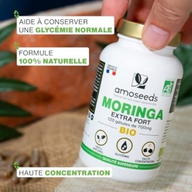 Moringa Oleifera BIO | Extra Fort, 10 000mg par jour | 100% Naturel et Pur | 120 Gélules vegan de 700mg | Qualité Supérieure