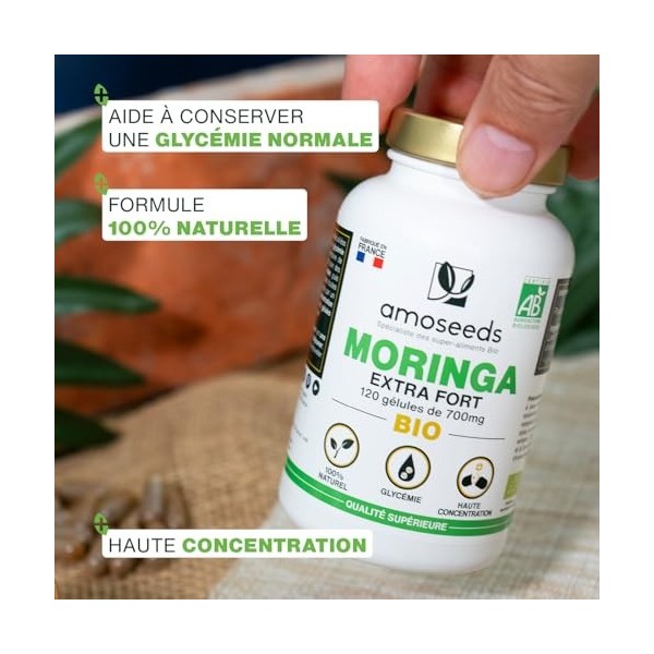 Moringa Oleifera BIO | Extra Fort, 10 000mg par jour | 100% Naturel et Pur | 120 Gélules vegan de 700mg | Qualité Supérieure