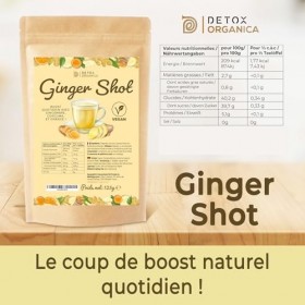 DETOX ORGANICA Ginger Shot - Jusquà 160 shots de Jus de Gingembre et Curcuma- Booster et Detox - 125g Préparation en poudre ...