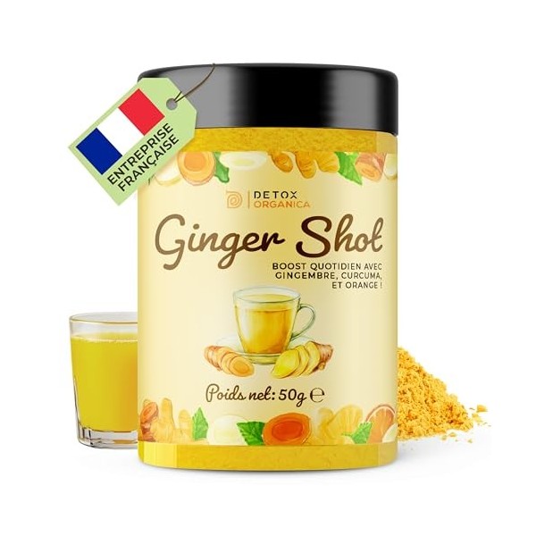DETOX ORGANICA Ginger Shot - Jusquà 160 shots de Jus de Gingembre et Curcuma- Booster et Detox - 125g Préparation en poudre ...
