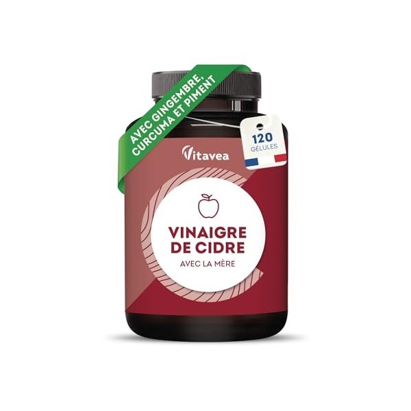 Vinaigre de Cidre Gélules 1500 mg avec la Mère - Complexe avec Piment, Gingembre et Curcuma - 120 Gélules Vegan - Fabriqué en
