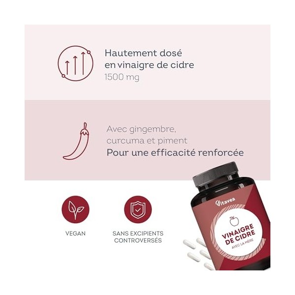 Vinaigre de Cidre Gélules 1500 mg avec la Mère - Complexe avec Piment, Gingembre et Curcuma - 120 Gélules Vegan - Fabriqué en