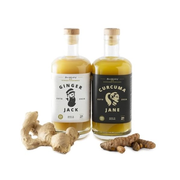 Combo Ginger Jack & Curcuma Jane - combinaison ultime de gingembre et curcuma pressé à froid - 100% biologique - faible en su