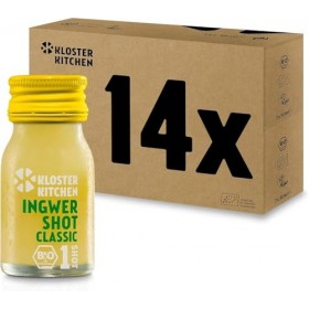 Kloster Kitchen Lot de 14 shots de gingembre bio 1SHOT - 14 x 30 ml - Avec véritables morceaux de gingembre - Végétalien dans