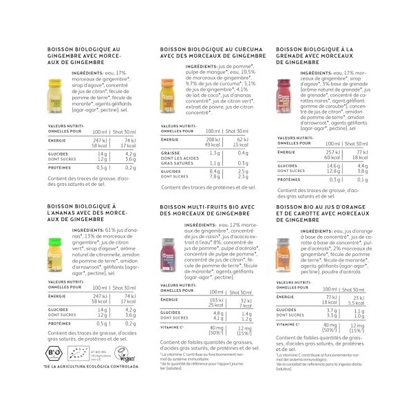 Kloster Kitchen Lot de 14 shots de gingembre bio 1SHOT - 14 x 30 ml - Avec véritables morceaux de gingembre - Végétalien dans