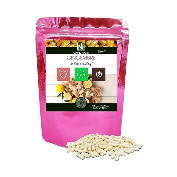 NAKURU | Gingembre | Gamme Power | Fabriqué en France | "Un Zeste de Zing!" 90 Gélules Végétales de 325mg / Poids Net: 29,25 ...