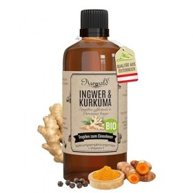 Auwald Gouttes de gingembre et de curcuma bio – Extrait de haute qualité, extrait dessence, essence et teinture – 100 % agri