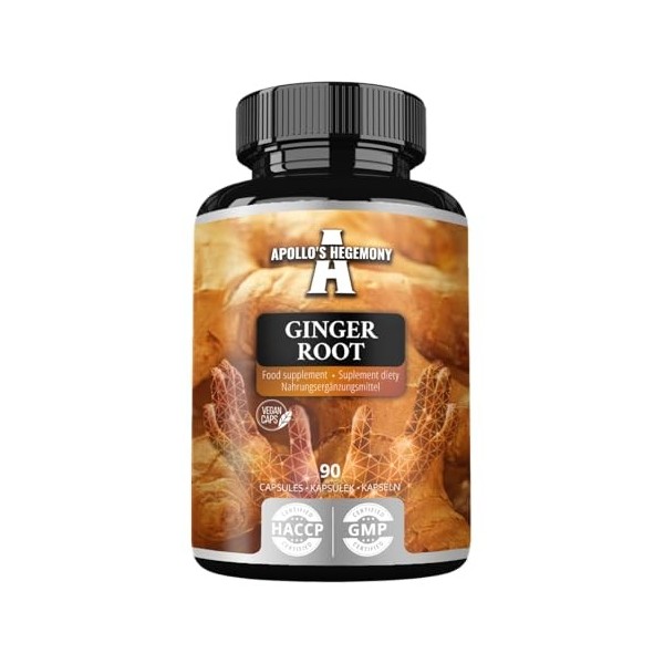 Ginger Root 500 mg, Extract contains 5% Gingerols, 90 Vegan Capsules, 3 Months Supply, Ginger Herbal Supplements for Digestiv