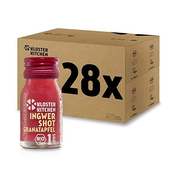 Kloster Kitchen Bio Gingembre Shot Grenade 1SHOT 28 x 30 ml avec des morceaux de gingembre | Shot de gingembre végétalien en 
