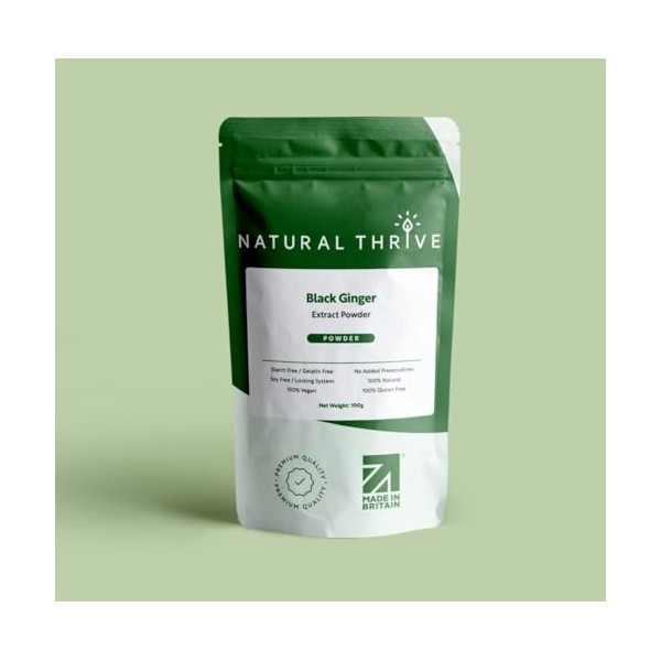 Natural Thrive Poudre dextrait de gingembre noir thaïlandais bio – Améliorateur culinaire et bien-être pur et puissant – Qua