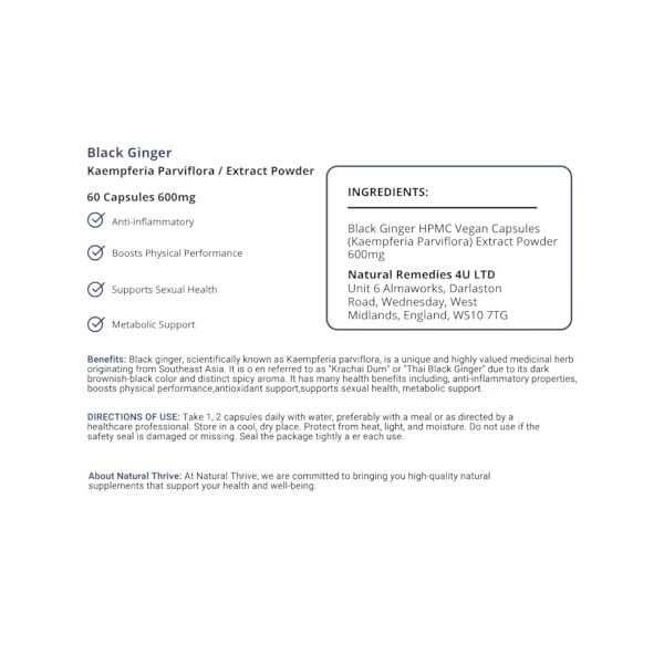 Natural Thrive Poudre dextrait de gingembre noir thaïlandais bio – Améliorateur culinaire et bien-être pur et puissant – Qua