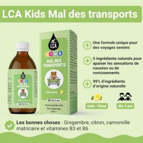 LCA KIDS MAL DES TRANSPORTS | Calme les nausées et les vomissements | Gingembre, Citron | Enfants dès 3 ans | Goût Citron | I...
