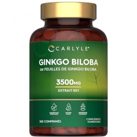 Ginkgo Biloba 3500mg | 365 Comprimés Végans | Capsules d’extrait de Ginkgo | Hautement Dosé | par Carlyle