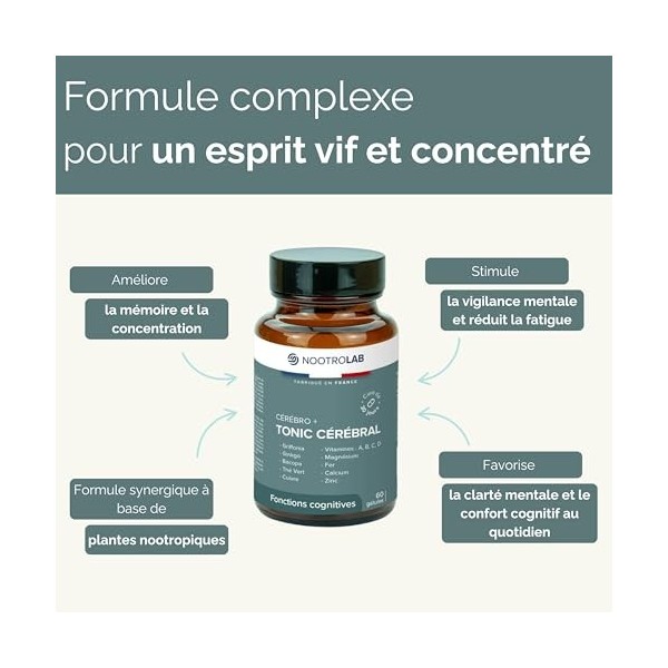 Nootropique Mémoire et Concentration | Complément Alimentaire Cerveau | Focus, Clarté Mentale & Énergie | Bacopa | Griffonia