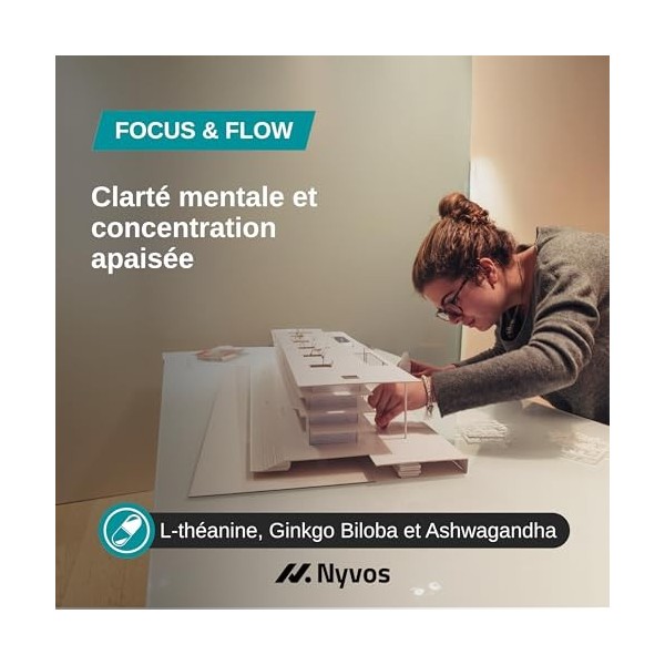 L-Théanine, Ginkgo Biloba, Ashwagandha – Nootropique avec Bacopa Monnieri, caféine naturelle, vitamines B6 & B12 fortement do