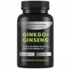 EXVital® Ginkgo + Ginseng, 365 comprimés, extraits de plantes 50:1, hautement dosé – Ginkgo Biloba & Ginseng coréen – Testé e
