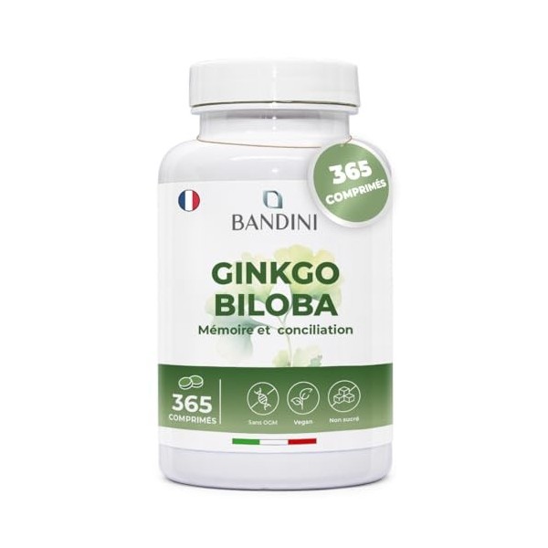 Bandini® Ginkgo Biloba 6000mg 365 comprimés 1 an 50:1 Extrait pur de Ginko Biloba avec Flavones Glycosides et Terpènes Lact
