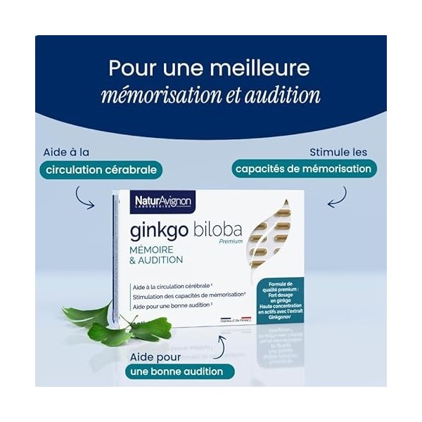 NaturAvignon | Ginkgo biloba | mémoire | concentration I audition I complément alimentaire | fort dosage I vitamine B5 | 30 j