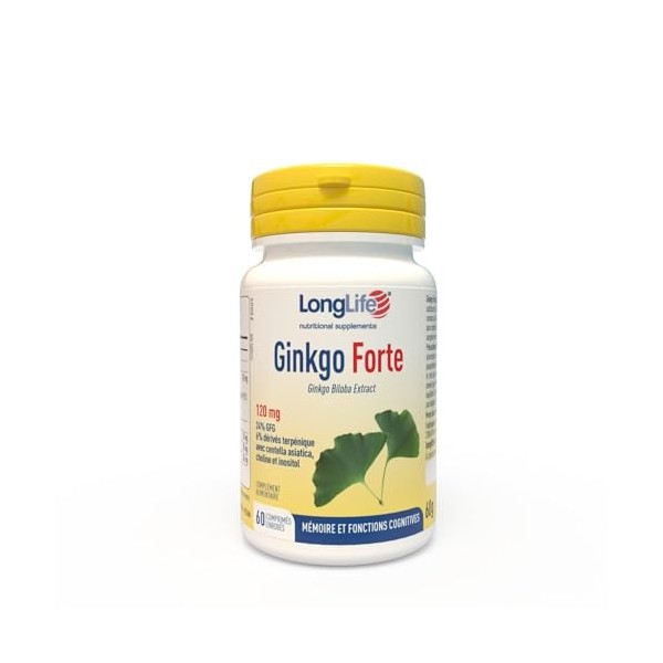 LongLife® Ginkgo Forte | Ginkgo biloba avec centella, choline et inositol | Microcirculation, mémoire et fonctions cognitives