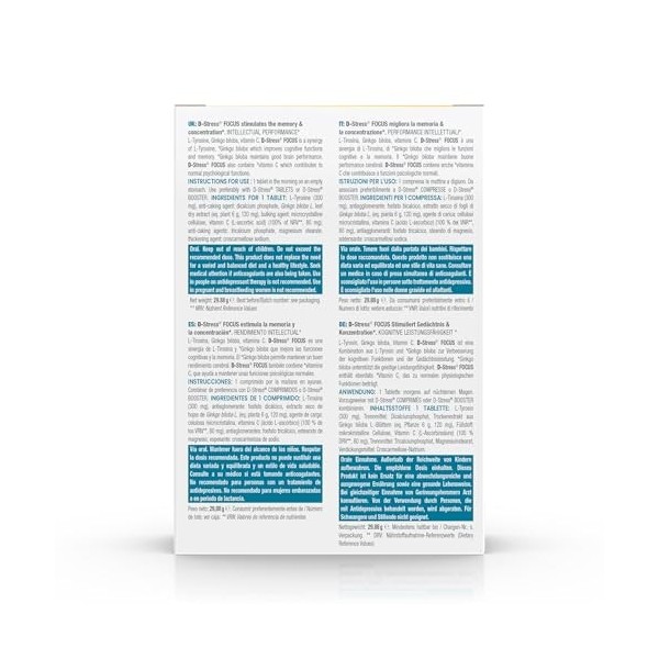 D-STRESS FOCUS Lot de 2X30 Comprimés | L-Tyrosine, Ginkgo biloba et Vitamine C | Stimule la mémoire et la concentration | Veg
