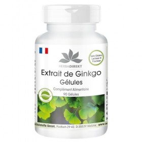 Extrait de Ginkgo Biloba 95mg - 90 Gélules - Végétarien | Herba Direkt - Qualité des pharmacies allemandes