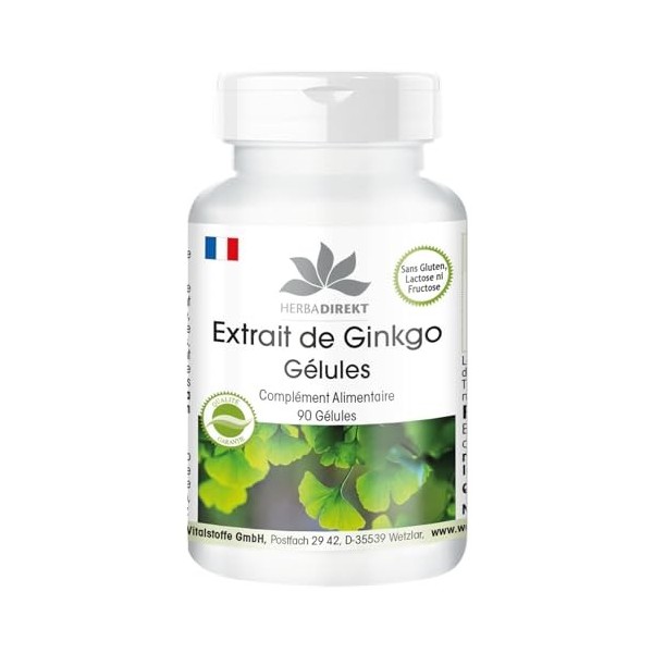 Extrait de Ginkgo Biloba 95mg - 90 Gélules - Végétarien | Herba Direkt - Qualité des pharmacies allemandes