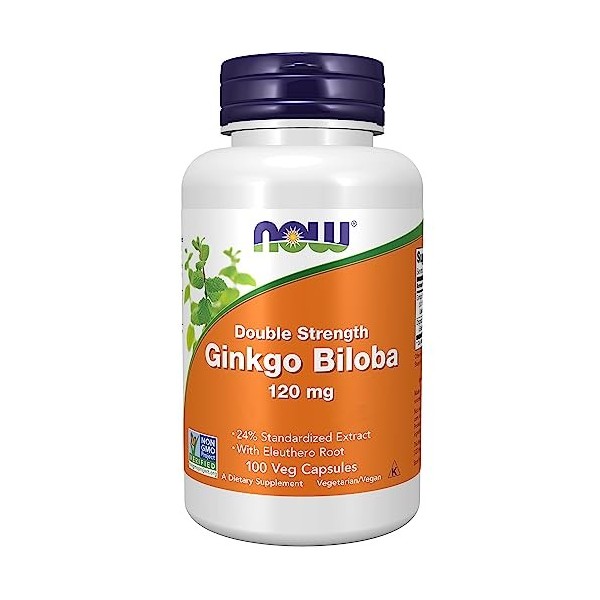 Now Foods, Double Strength Ginkgo Biloba, 120mg, 100 Capsules végétaliennes, Testé en Laboratoire, Sans Soja, Sans Gluten, Vé