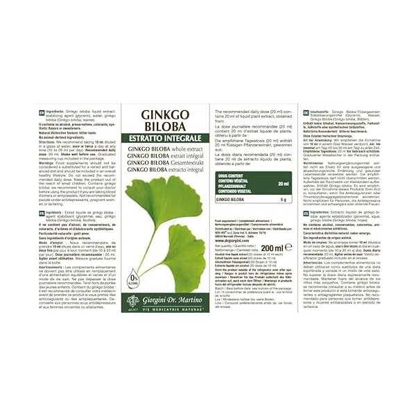 Dr. Giorgini Ginko Biloba Extrait Intégral – 200 Ml