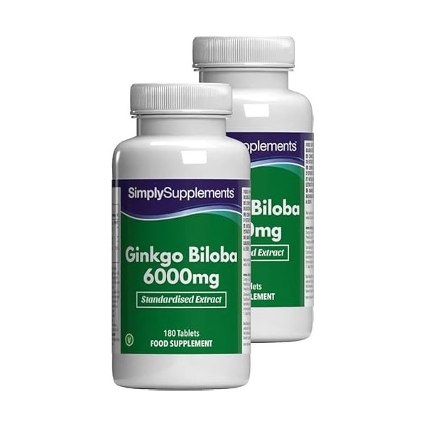 Ginkgo Biloba 6000mg – 360 Comprimés – Jusqu’à 6 mois de Bienfaits - Simply Supplements
