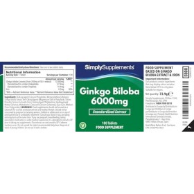 Ginkgo Biloba 6000mg – 360 Comprimés – Jusqu’à 6 mois de Bienfaits - Simply Supplements