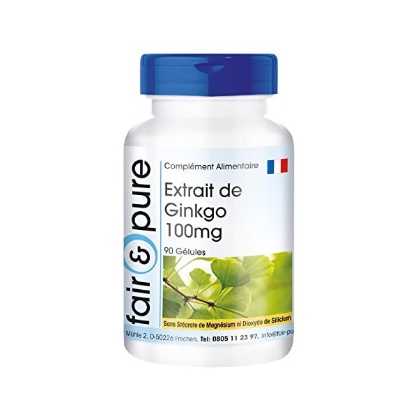 Fair & Pure® - Ginkgo Capsules - Extrait de Ginkgo Biloba 95mg 24% Flavone - min. 6% Lactone - végétalien - 90 capsules