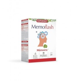 SUPERDIET - MEMOFLASH - Entretien de la mémoire - Renforce la concentration - Fabriqué en France - 60 gélules