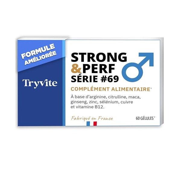Formule à Action Rapide Pour Hommes Actifs | 60 Gélules Avec Ginseng, Maca, Arginine, Citrulline & Zinc | TRYVITE STRONG&PERF