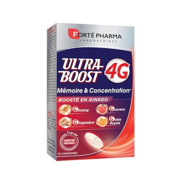 Forté Pharma - Ultra Boost 4G Mémoire & Concentration - Complément alimentaire performances intellectuelles, libération prolo...