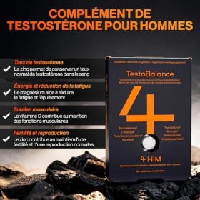 4 HIM TestoBalance - Énergie et Fonction Musculaire - avec Zinc, L-Arginine, Ginseng et Fenugrec - 60 Comprimés Végétaliens