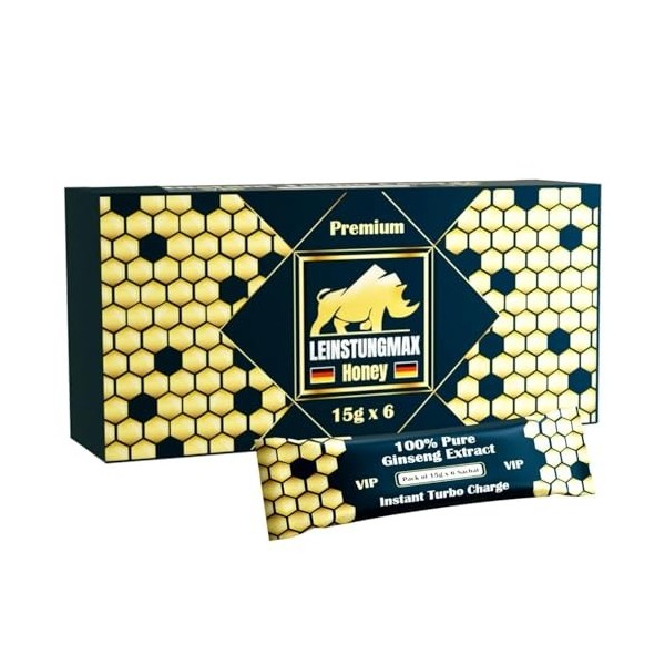 Leinstungmax Miel Premium – Miel enrichi en ginseng, gelée royale et vitamines B1 et B2 | 6 x 15 g | Énergie instantanée quan