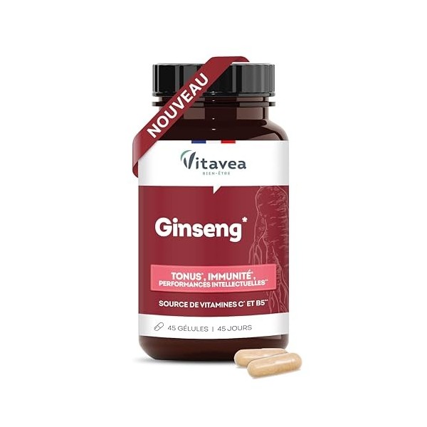 Vitavea Bien-être – Ginseng, Vitamine C & B5 – Complément alimentaire Vitalité & Tonus – Réduction de la fatigue – Vitamine B