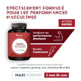 Booster Puissant Performances Masculines - Maca Ginseng - Vigueur, Energie, Endurance, Musculation - 6 Actifs Puissants - L-A