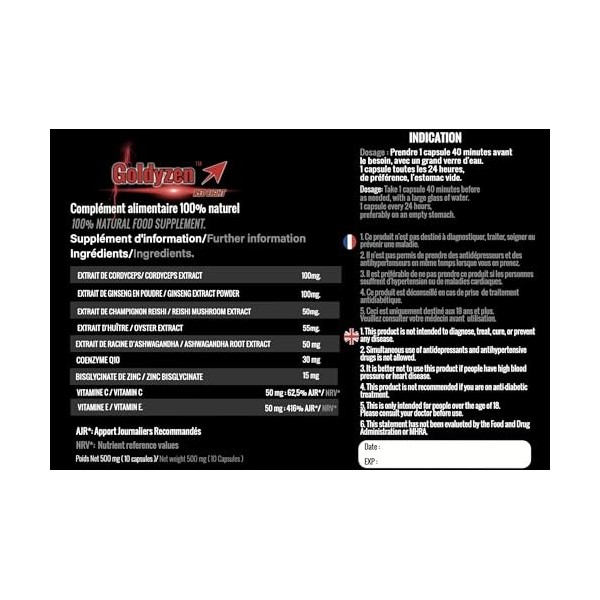 Goldyzen Red Light - Compléments alimentaires naturels pour hommes, Au complexe de Ginseng & Ashwagandha- Augmentation de la