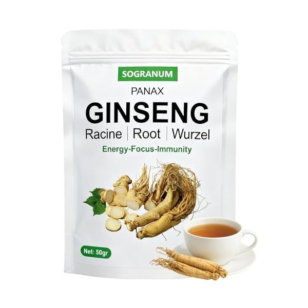 Ginseng racine entière | Détox Tisane: Énergie, Vitalité, Focus, Gestion Stress, Renforce le système immunitaire | Plante tra