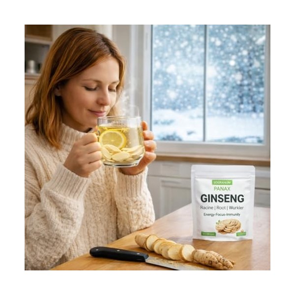 Ginseng racine entière | Détox Tisane: Énergie, Vitalité, Focus, Gestion Stress, Renforce le système immunitaire | Plante tra