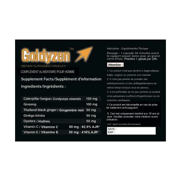 Goldyzen Complexe de Ginseng - Complément alimentaire 100% à base de plantes, stimulant lendurance et la puissance – Nouvell