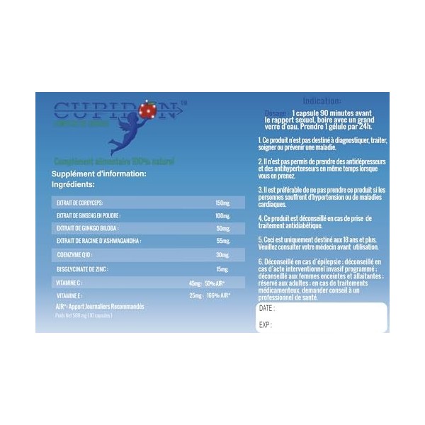 Cupidon Offre 2 boites - Puissant compléments alimentaires naturels au ginseng et cordyceps reservé quaux hommes. Energie ma