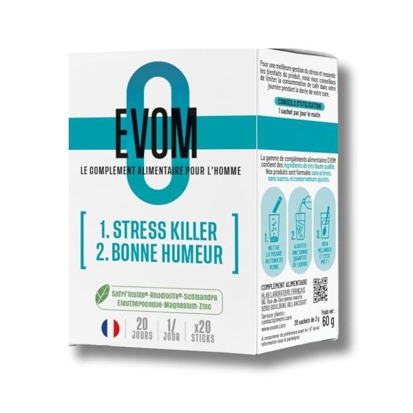 EVOM Stress Killer Bonne Humeur - Complément Alimentaire Anti-Stress Hommes, Soutien émotionnel & Clarté mentale, Rhodiola, S