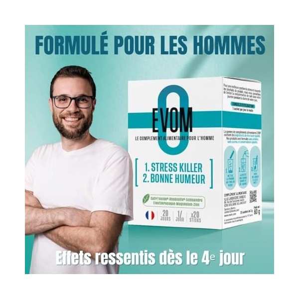 EVOM Stress Killer Bonne Humeur - Complément Alimentaire Anti-Stress Hommes, Soutien émotionnel & Clarté mentale, Rhodiola, S
